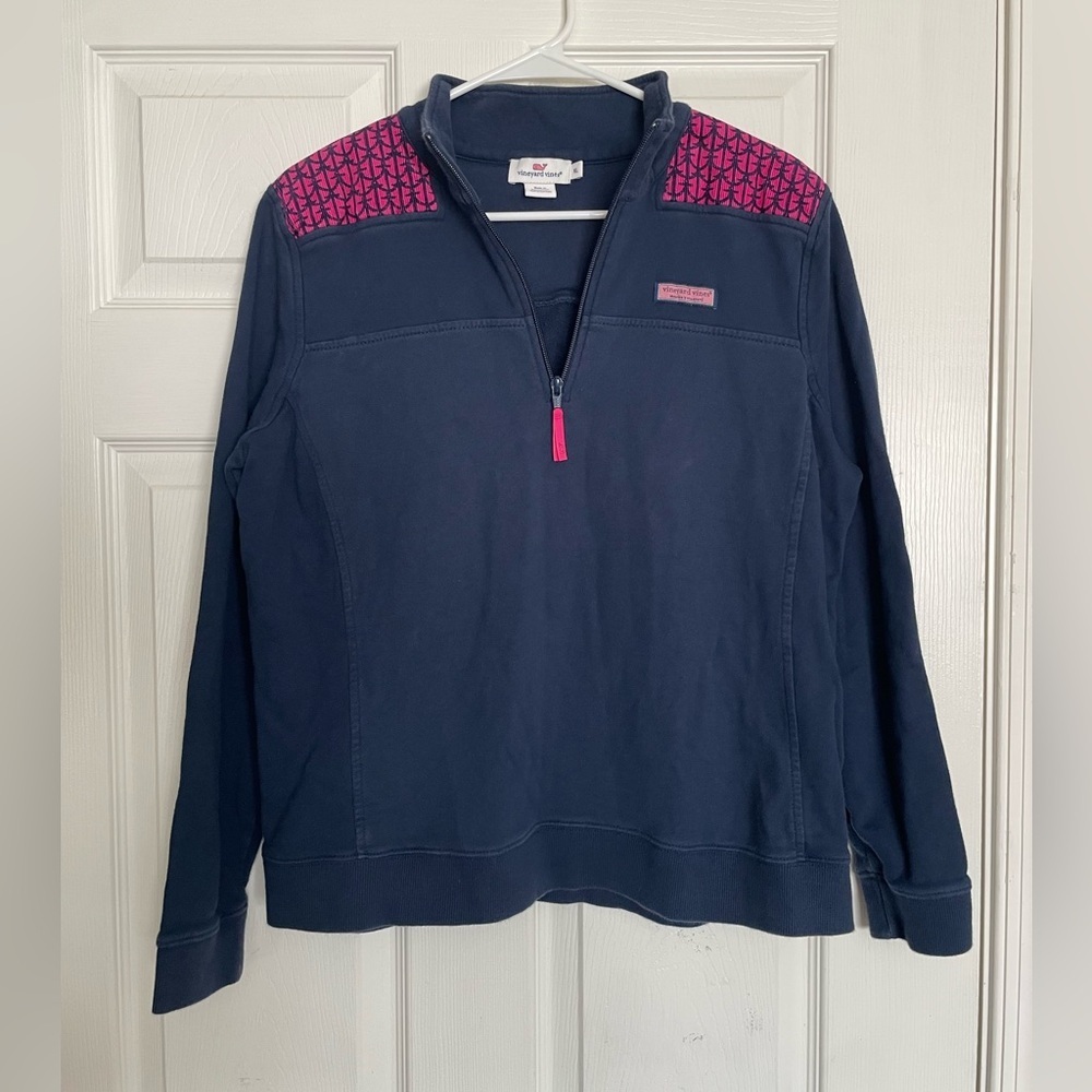 Vineyard Vines Juniors XL Navy Half-Zip Pullover with Pink Shoulder Panels